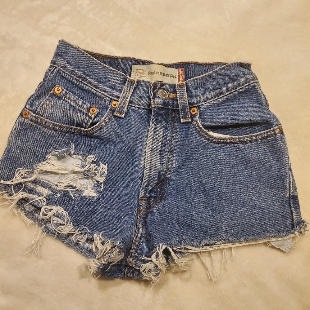 Levi's 550 High Waisted Distressed Shorts